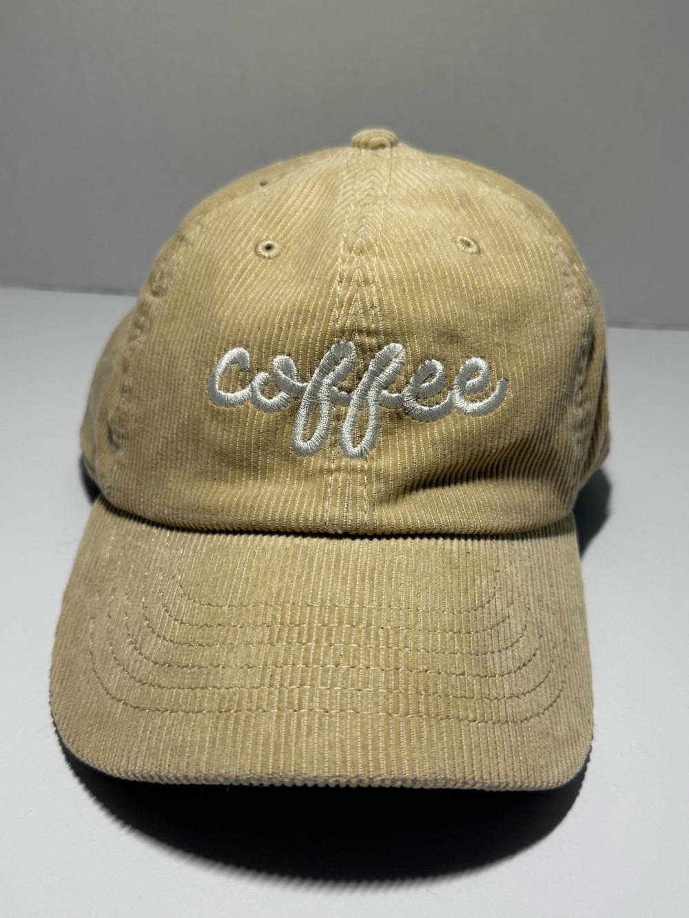 Coffee Embroidered Newhattan Corduroy Baseball Cap Adjustable Beige